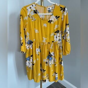 8/$20  Old Navy Yellow Floral 3/4 Sleeve Dress NWOT Small